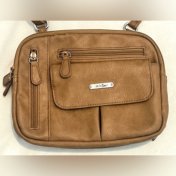 Multisac Handbags - MultiSac Zippy Triple Light Brown Purse Tan Vegan Leather Crossbody Bag